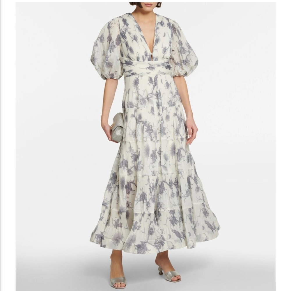 Zimmermann grey/navy and cream pleated Kiera dress
